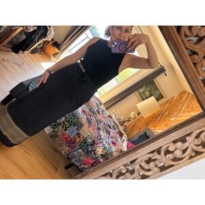 Thai Maxi‎ black wrap skirt sarong gold metallic brocade trim on lower edge